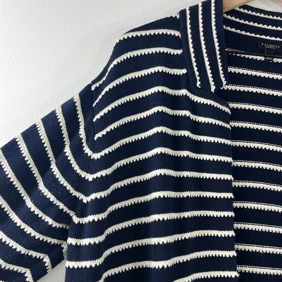 Talbots Cashmere Blend Navy White Open Front Textured Cardigan Sweater Size 2xP - Picture 6 of 12